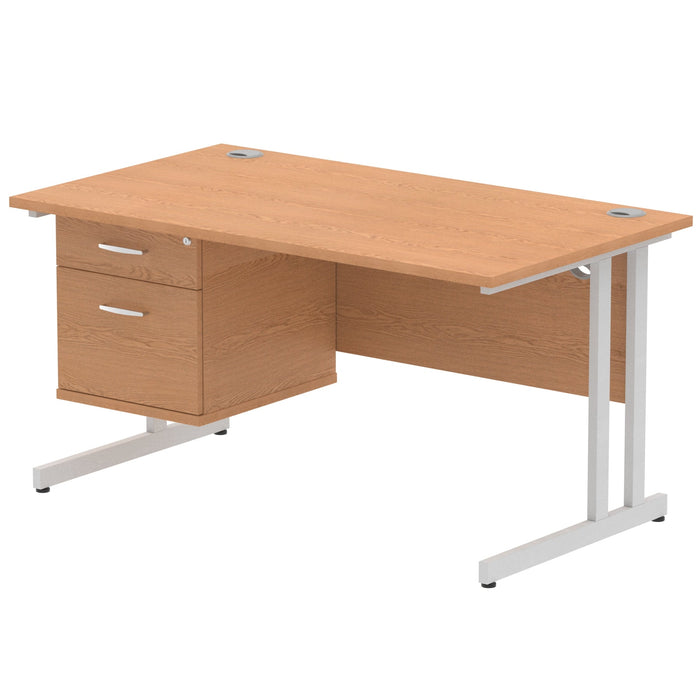 Impulse Cantilever Straight Desk Silver Frame With Fixed Pedestal