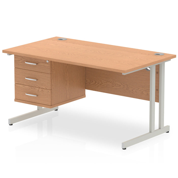 EE - Impulse 1400mm Cantilever Straight Desk With Single Fixed Pedestal