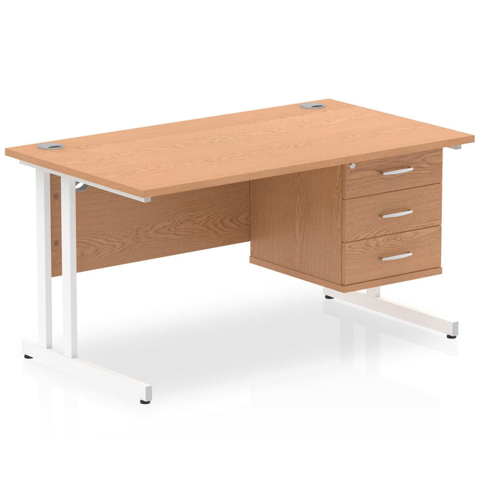 OE - Impulse 1400mm Cantilever Straight Desk With Single Fixed Pedestal