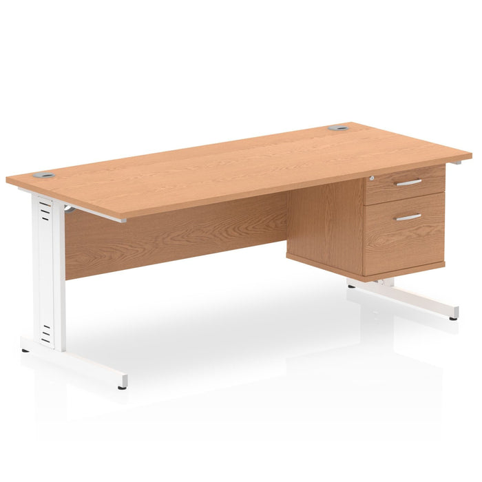 Impulse 1800mm Cable Managed Straight Desk With Fixed Pedestal