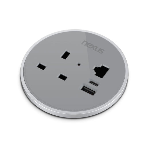 Circular In-Desk Power Module: 1 Outlet: 30W USB-C, 27W USB-A | White Housing/White Bezel/White Veneer