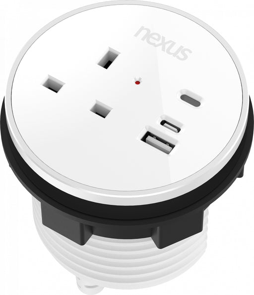 Circular In-Desk Power Module: 1 Outlet: 30W USB-C, 27W USB-A, USB-C Blank | White Housing/White Bezel/White Veneer