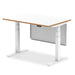 Oslo Height Adjustable Desk White Top Natural Wood Edge White Frame with White Steel Modesty Panel