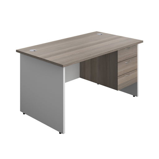 Panel Plus Rectangular Desk + 3 Drawer Fixed Pedestal Bundle (FSC) | 1400X800 | Grey Oak/White