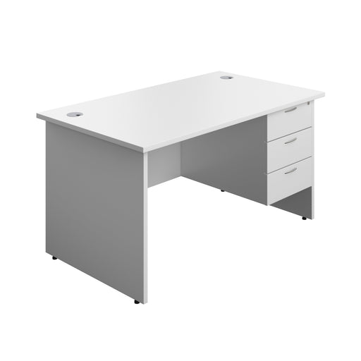 Panel Rectangular Desk + 3 Drawer Fixed Pedestal Bundle (FSC) | 1400X800 | White/White