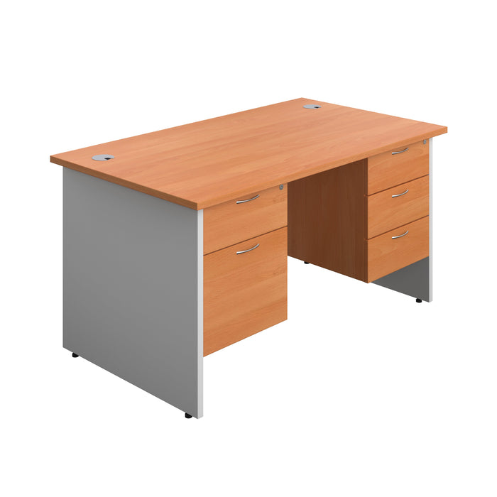 Panel Plus Rectangular Desk + 2 & 3 Drawer Fixed Pedestal Bundle (FSC) | 1400X800 | Beech/White