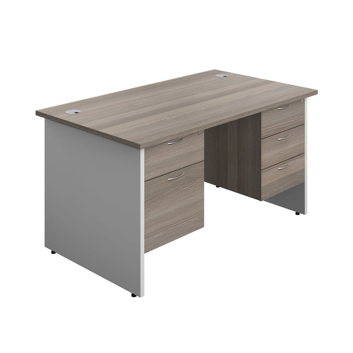 Panel Plus Rectangular Desk + 2 & 3 Drawer Fixed Pedestal Bundle (FSC) | 1400X800 | Grey Oak/White