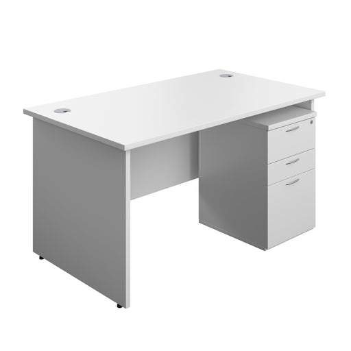 Panel Rectangular Desk + 3 Drawer Under Desk Pedestal Bundle (FSC) | 1400X800 | White/White