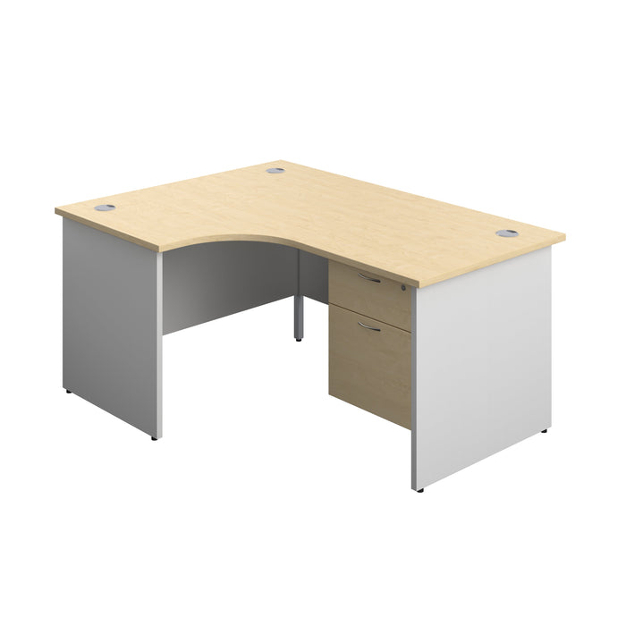 Panel Plus Left Radial Desk + 2 Drawer Fixed Pedestal Bundle (FSC) | 1600X1200 | Maple/White