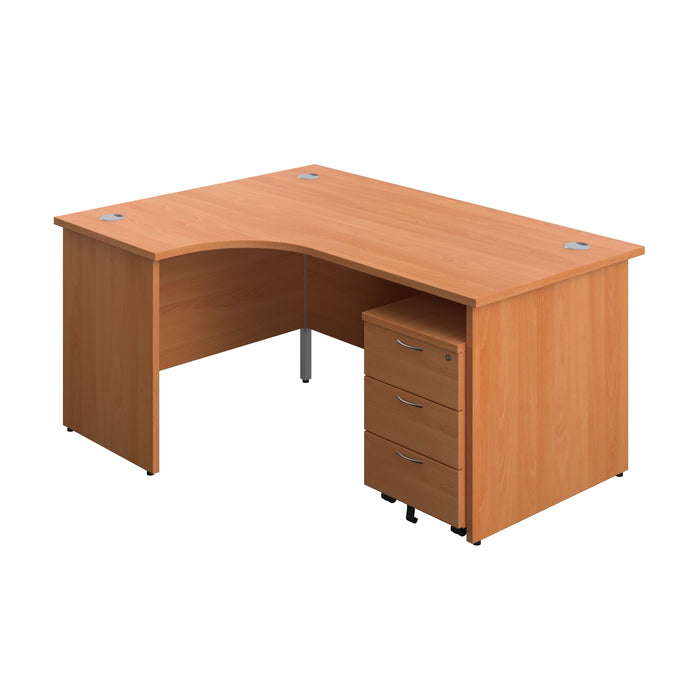 Panel Left Hand Radial Desk + 3 Drawer Mobile Pedestal Bundle (FSC) | 1600X1200 | Beech/Beech