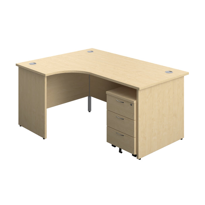 Panel Left Hand Radial Desk + 3 Drawer Mobile Pedestal Bundle (FSC) | 1600X1200 | Maple/Maple