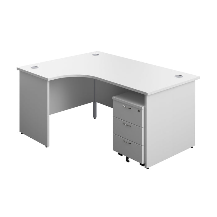 Panel Left Hand Radial Desk + 3 Drawer Mobile Pedestal Bundle (FSC) | 1600X1200 | White/White