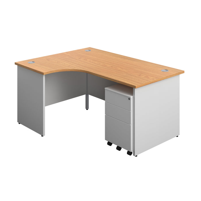 Panel Plus Left Radial Desk + 3 Drawer Steel Mobile Pedestal Bundle (FSC) | 1600X1200 | Nova Oak/White