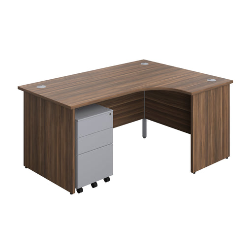 Panel Right Hand Radial Desk + 3 Drawer Steel Mobile Pedestal Bundle (FSC) | 1600X1200 | Dark Walnut/Silver