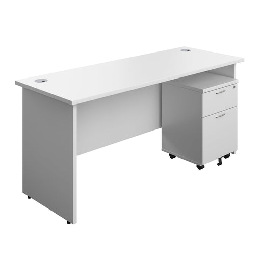 Panel Rectangular Desk + 2 Drawer Mobile Pedestal Bundle (FSC) | 1600X600 | White/White