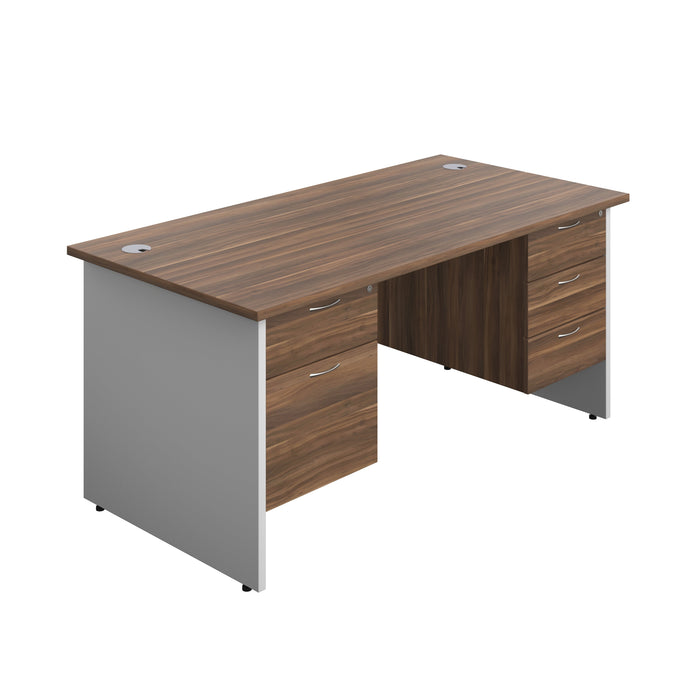 Panel Plus Rectangular Desk + 2 & 3 Drawer Fixed Pedestal Bundle (FSC) | 1600X800 | Dark Walnut/White