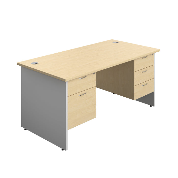 Panel Plus Rectangular Desk + 2 & 3 Drawer Fixed Pedestal Bundle (FSC) | 1600X800 | Maple/White