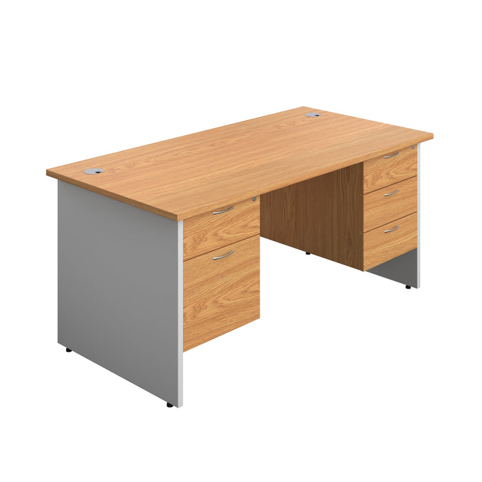 Panel Plus Rectangular Desk + 2 & 3 Drawer Fixed Pedestal Bundle (FSC) | 1600X800 | Nova Oak/White