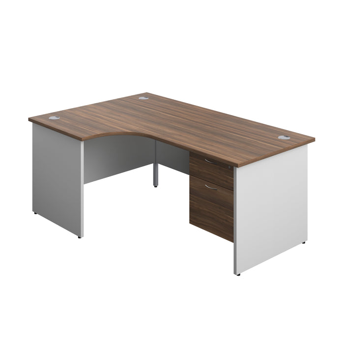 Panel Plus Left Radial Desk + 2 Drawer Fixed Pedestal Bundle (FSC) | 1800X1200 | Dark Walnut/White