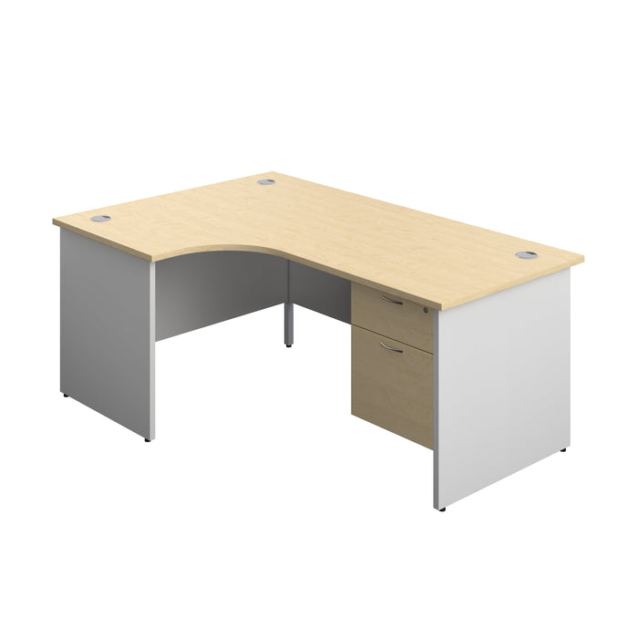 Panel Plus Left Radial Desk + 2 Drawer Fixed Pedestal Bundle (FSC) | 1800X1200 | Maple/White