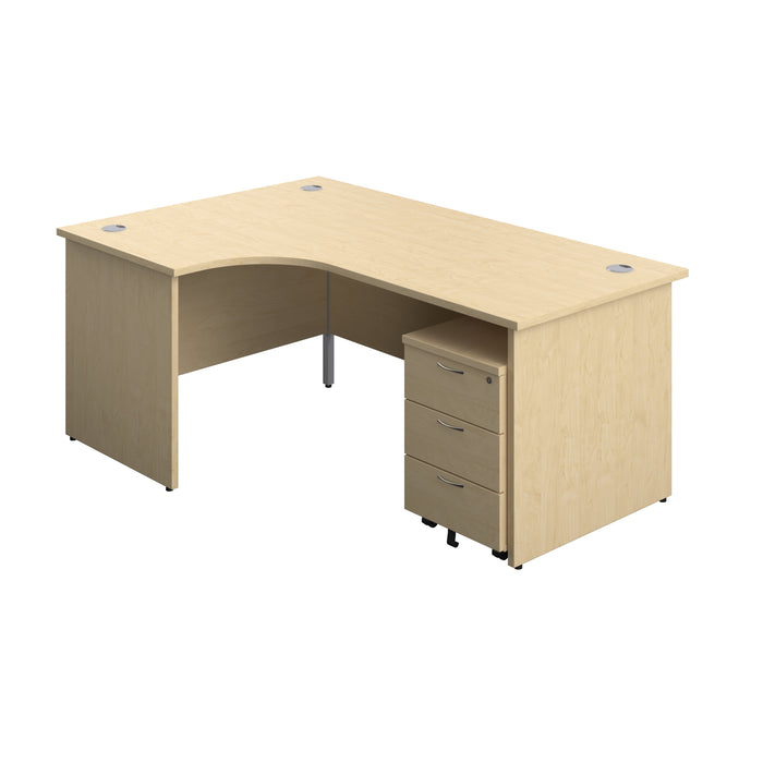 Panel Left Hand Radial Desk + 3 Drawer Mobile Pedestal Bundle (FSC) | 1800X1200 | Maple/Maple