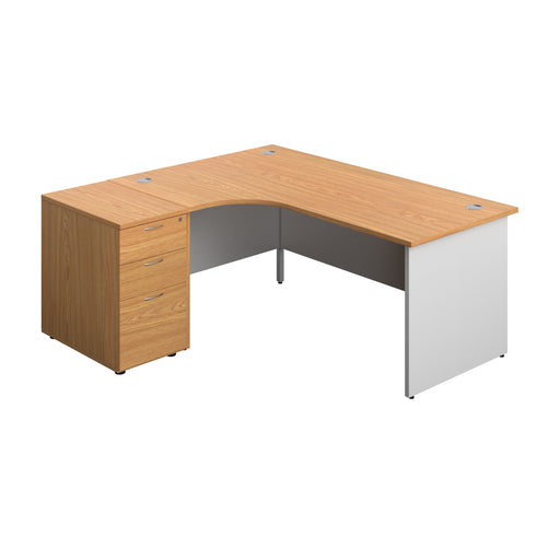 Panel Plus Left Radial Desk + Matching 3 Drawer Desk High Pedestal Bundle (FSC) | 600 Pedestal | 1800X1200 | Nova Oak/White