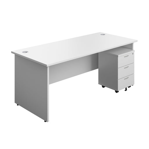 Panel Rectangular Desk + 3 Drawer Mobile Pedestal Bundle (FSC) | 1800X800 | White/White