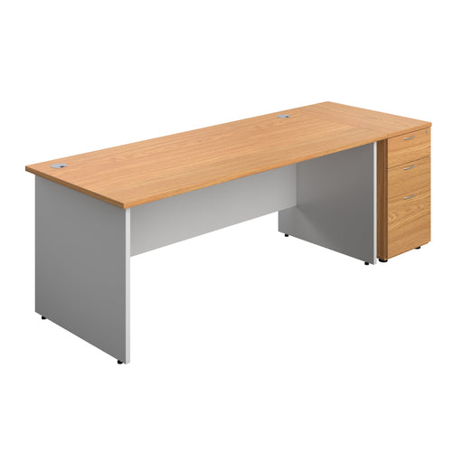 Panel Plus Rectangular Desk + Matching 3 Drawer Desk High Pedestal Bundle (FSC) | 800 Pedestal | 1800X800 | Nova Oak/White