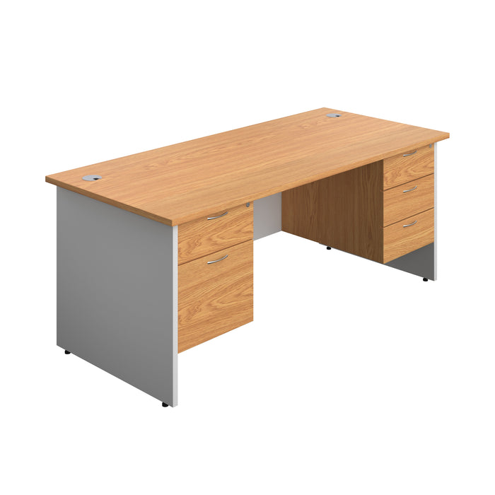 Panel Plus Rectangular Desk + 2 & 3 Drawer Fixed Pedestal Bundle (FSC) | 1800X800 | Nova Oak/White