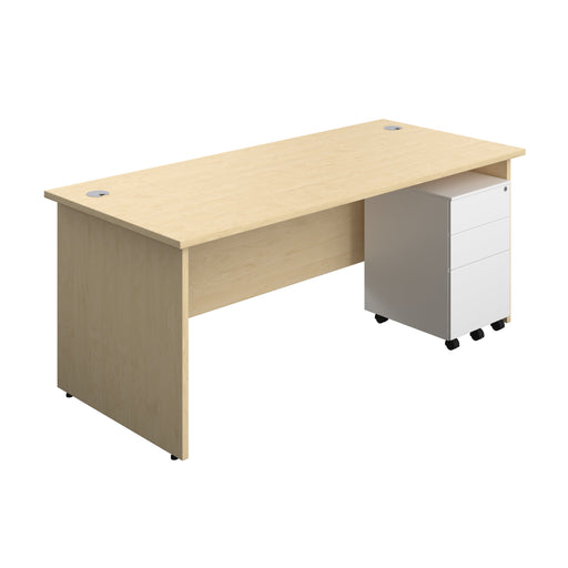 Panel Rectangular Desk + 3 Drawer Steel Pedestal Bundle (FSC) | 1800X800 | Maple/White