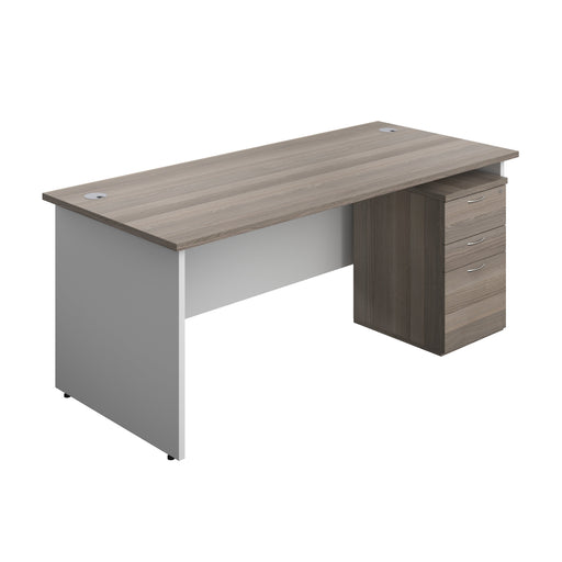 Panel Plus Rectangular Desk + 3 Drawer Under Desk Pedestal Bundle (FSC) | 1800X800 | Grey Oak/White