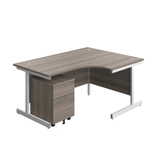 Single Upright Right Hand Radial Desk + Mobile 2 Drawer Pedestal (FSC) | 1600 X 1200 | Grey Oak/White