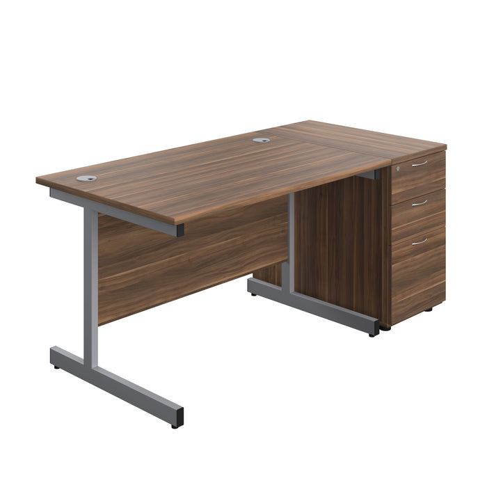 Single Upright Rectangular Desk + Desk High 3 Drawer Pedestal (FSC) | 1200 X 800 | Dark Walnut/Silver