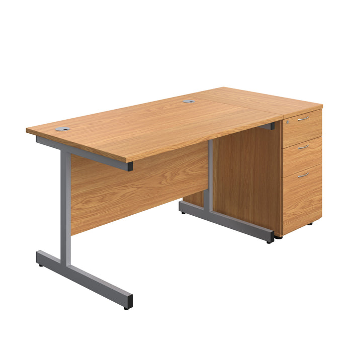 Single Upright Rectangular Desk + Desk High 3 Drawer Pedestal (FSC) | 1200 X 800 | Nova Oak/Silver