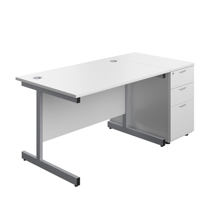 Single Upright Rectangular Desk + Desk High 3 Drawer Pedestal (FSC) | 1200 X 800 | White/Silver