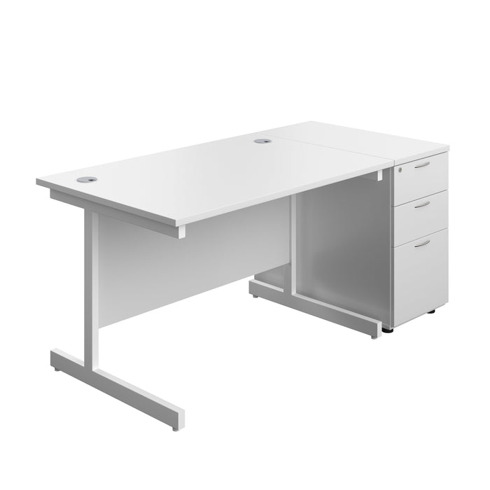 Single Upright Rectangular Desk + Desk High 3 Drawer Pedestal (FSC) | 1200 X 800 | White/White