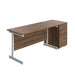 Single Upright Rectangular Desk + Desk High 3 Drawer Pedestal (FSC) | 1400 X 600 | Dark Walnut/White