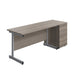 Single Upright Rectangular Desk + Desk High 3 Drawer Pedestal (FSC) | 1400 X 600 | Grey Oak/Silver