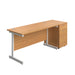 Single Upright Rectangular Desk + Desk High 3 Drawer Pedestal (FSC) | 1400 X 600 | Nova Oak/White