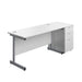 Single Upright Rectangular Desk + Desk High 3 Drawer Pedestal (FSC) | 1400 X 600 | White/Silver