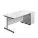 Single Upright Rectangular Desk + Desk High 3 Drawer Pedestal (FSC) | 1400 X 800 | White/Silver