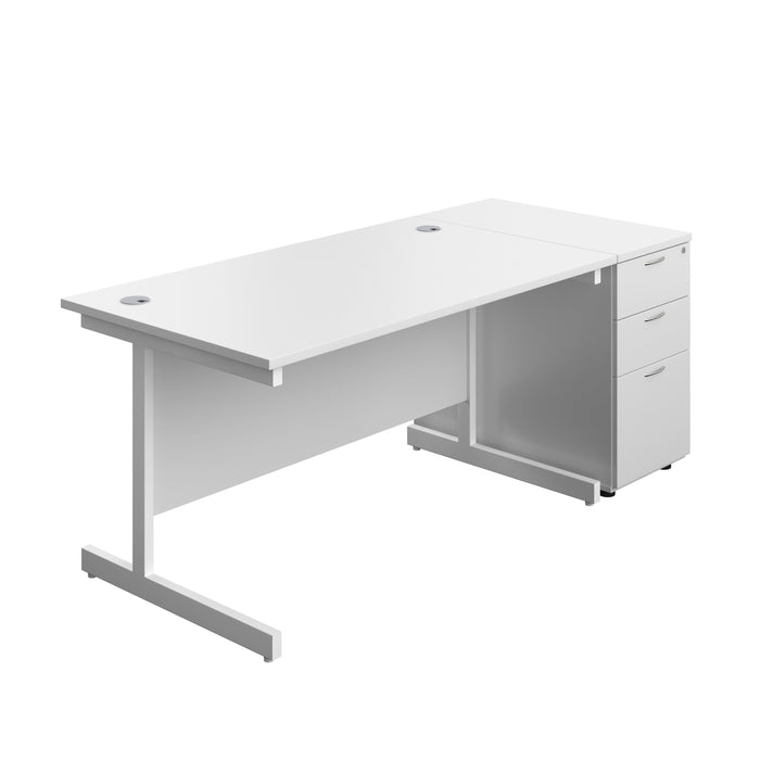 Single Upright Rectangular Desk + Desk High 3 Drawer Pedestal (FSC) | 1400 X 800 | White/White