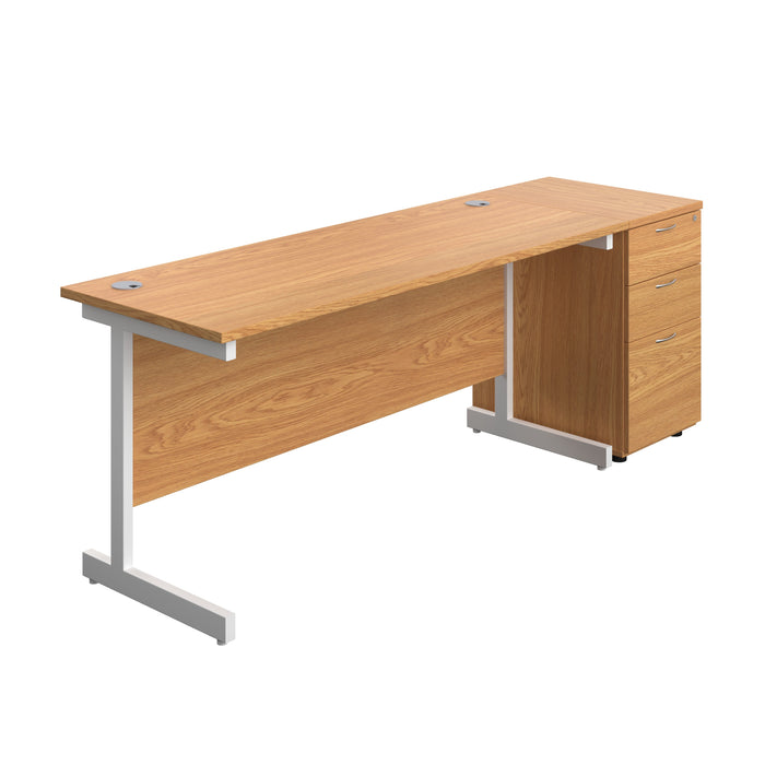 Single Upright Rectangular Desk + Desk High 3 Drawer Pedestal (FSC) | 1600 X 600 | Nova Oak/White