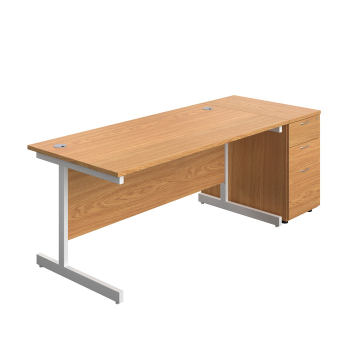 Single Upright Rectangular Desk + Desk High 3 Drawer Pedestal (FSC) | 1600 X 800 | Nova Oak/White