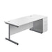 Single Upright Rectangular Desk + Desk High 3 Drawer Pedestal (FSC) | 1600 X 800 | White/Silver