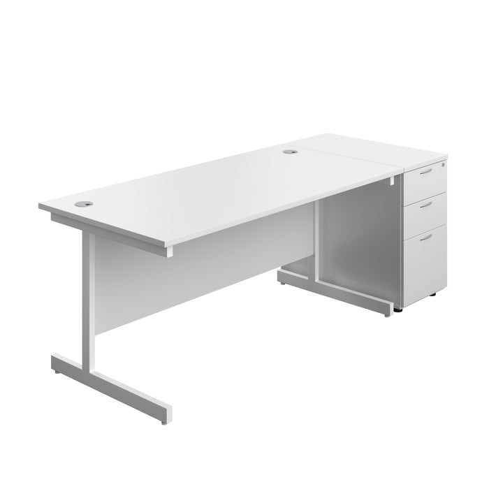 Single Upright Rectangular Desk + Desk High 3 Drawer Pedestal (FSC) | 1600 X 800 | White/White