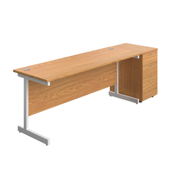 Single Upright Rectangular Desk + Desk High 3 Drawer Pedestal (FSC) | 1800 X 600 | Nova Oak/White