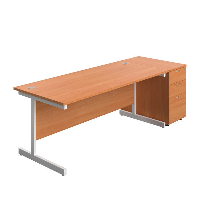 Single Upright Rectangular Desk + Desk High 3 Drawer Pedestal (FSC) | 1800 X 800 | Beech/White