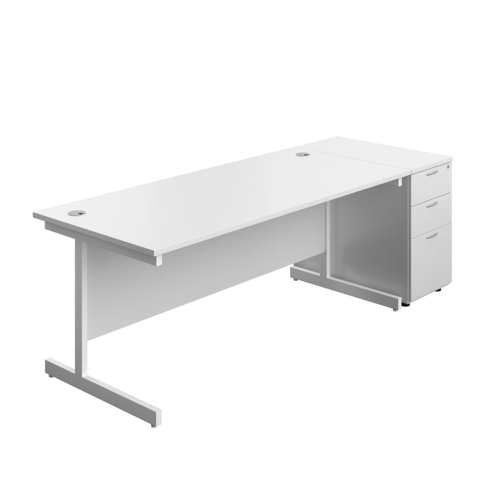 Single Upright Rectangular Desk + Desk High 3 Drawer Pedestal (FSC) | 1800 X 800 | White/White