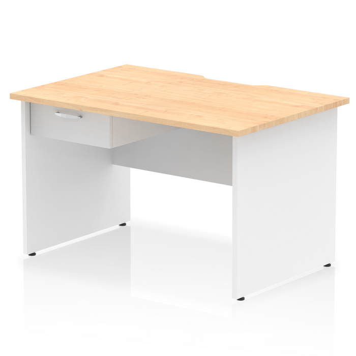 Impulse Scalloped Edge Panel End Straight Desk Frame With Single One Drawer Fixed Pedestal